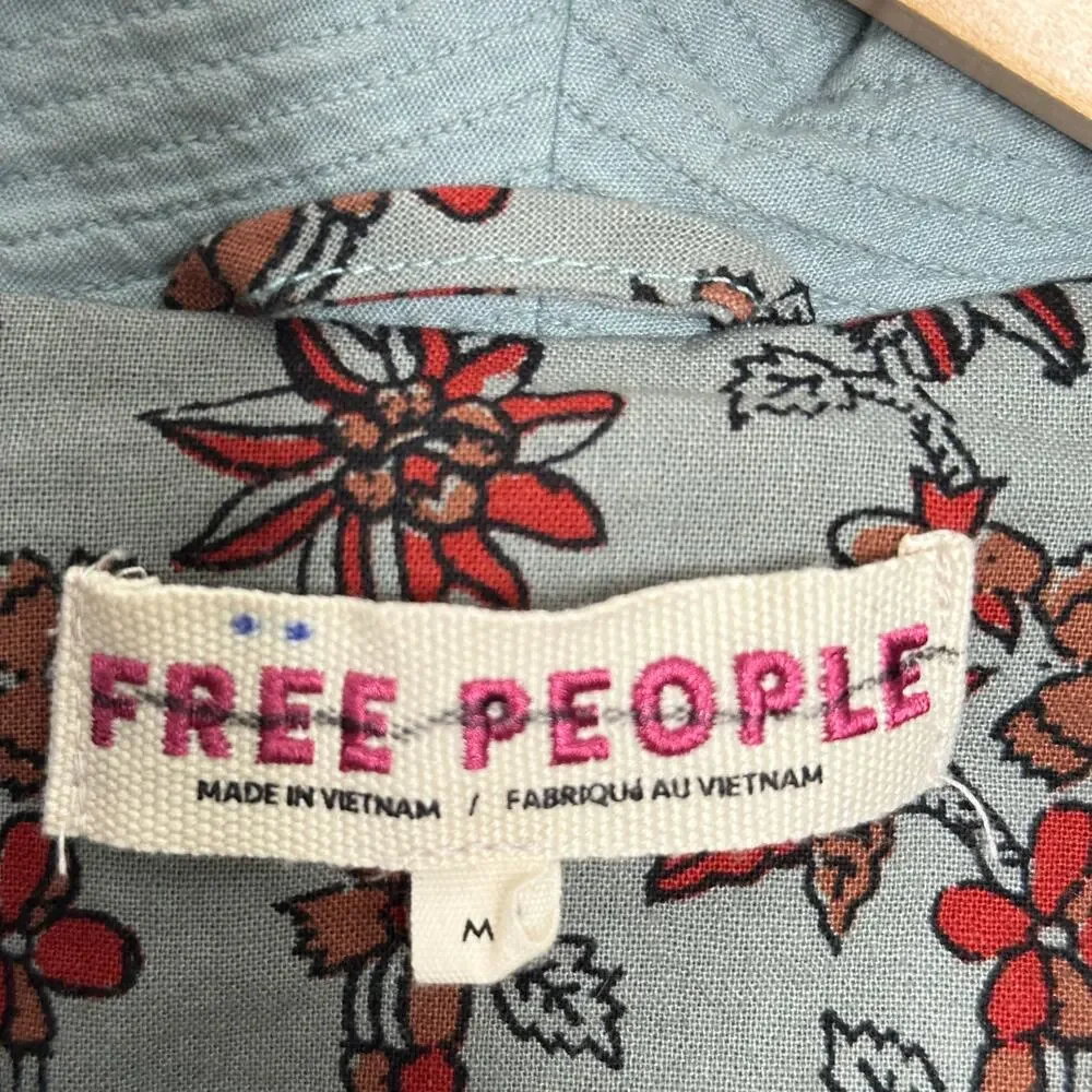 FREE PEOPLE Rowan Double Breasted Gauze Oversized Blazer Sage Blue Sz M {P28}